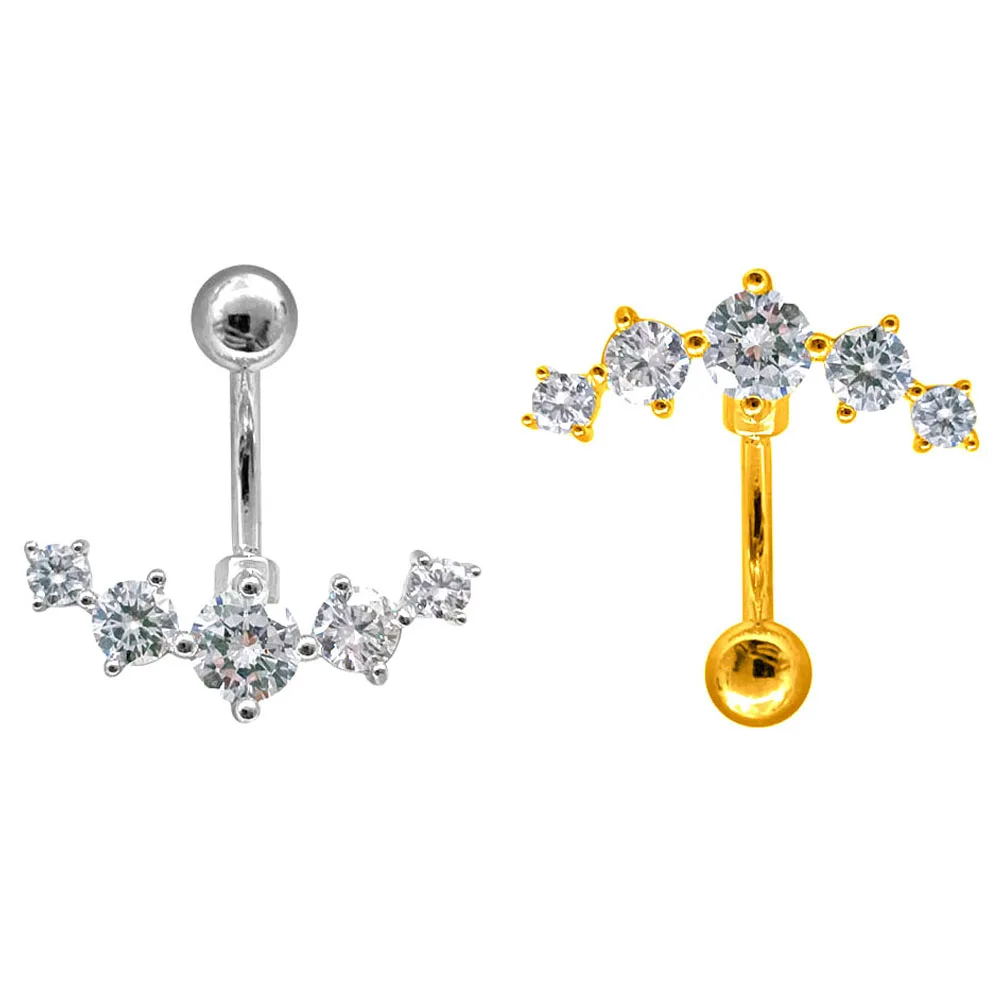 

316L Surgical Steel 14G CZ Zircon Gem Navel Piercing Jewelry Crystal Belly Button Ring 10mm