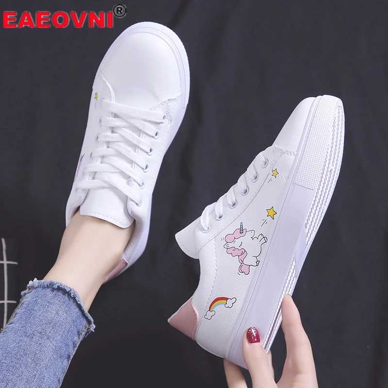 Кроссовки женские из ПУ кожи дышащие на платформе шнуровке Вулканизированная