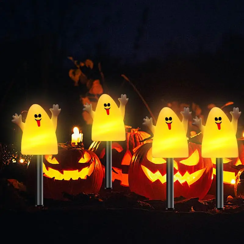 

5Pcs Halloween Ghost Yard Stakes Solar Powered LED Ghost Lights 2 Modes Lights up Halloween Decorations for Holiday Home
