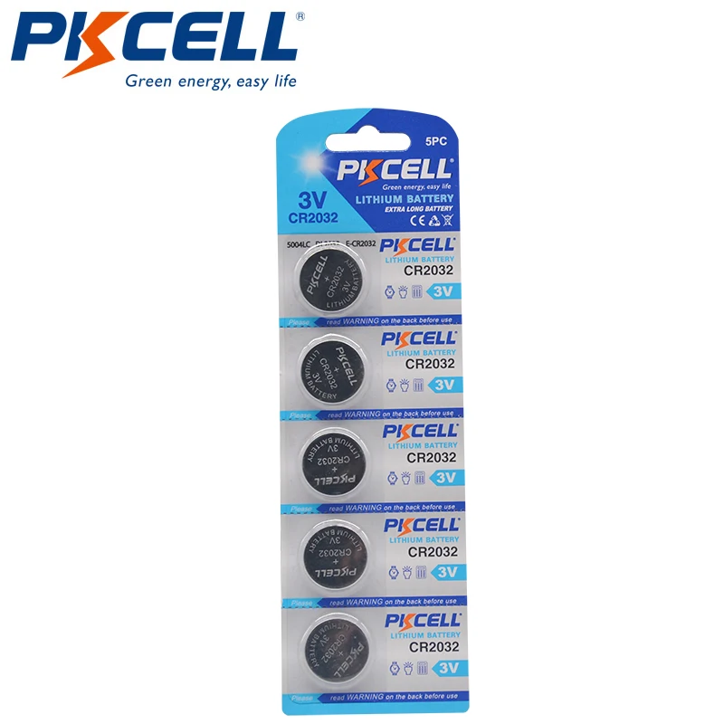 

5 шт., Литиевые Батарейки PKCELL CR2032 CR 2032, 3 в