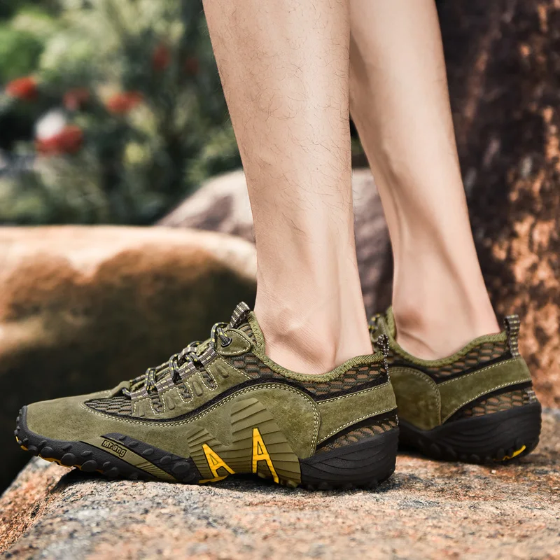 JIEMIAO Hiking Shoes Mens Summer Work Military Hiking Boots  Male Outdoor Non-Slip Breathable Trekking Hunting Boots