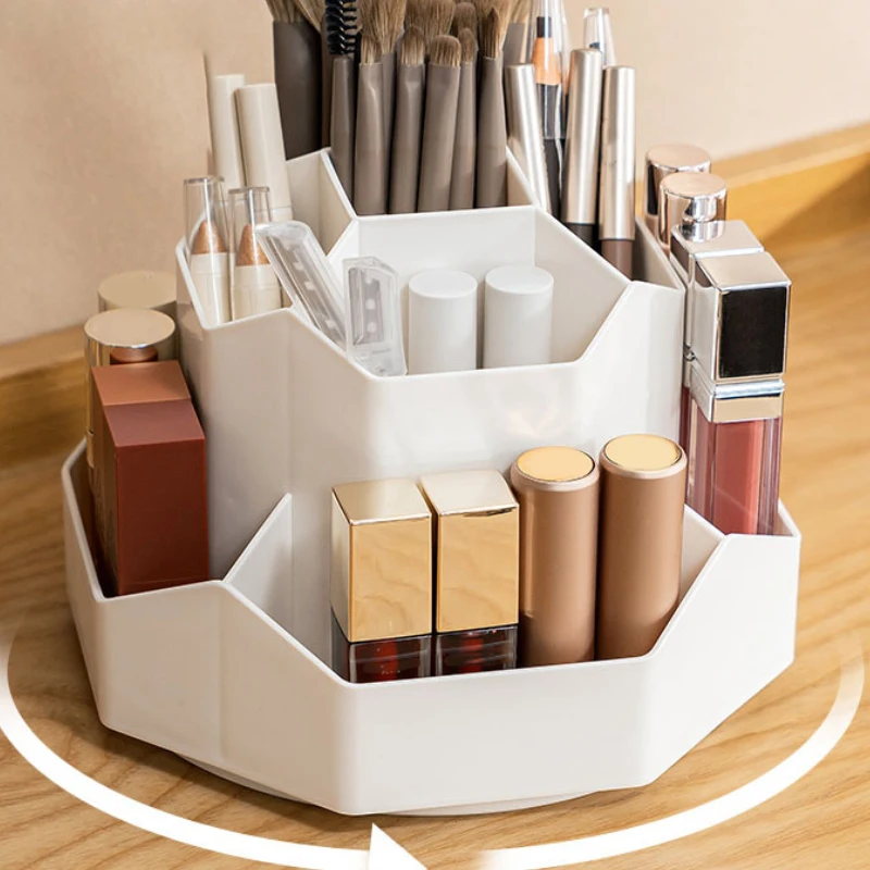 

360° Rotating Makeup Brush Holder With Lid Luxury Cosmetic Organizer Lipstick Eyebrow Pencil Holder Eye Shadow Storage Box