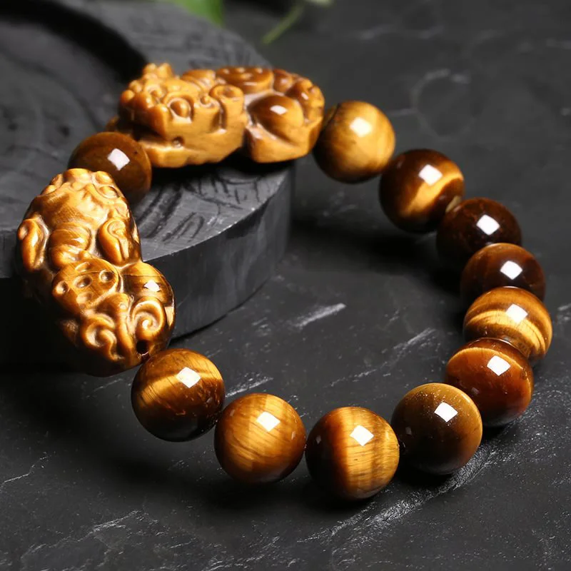 

Natural Tigers Eye Crystal Healing Stones Pixiu Bracelet Men Women Pulsera Feng Shui Golden Brave Troops Lucky Amulet Bracelets