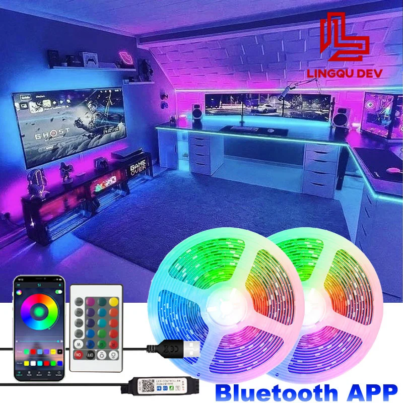 

LED Room Lights 1-5m 10m 15m 20m Color RGB 5050 LED Strip Lights Music TV Backlight Bluetooth Control LED Tape for House Decor