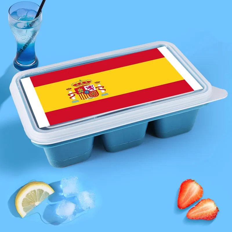 

Spanish Flag Food Grade Fruit Ice Cube Trays Silicone Drinks Ice Tray Mold 6-grid Cube DIY Creative Molds for Bars With Lids
