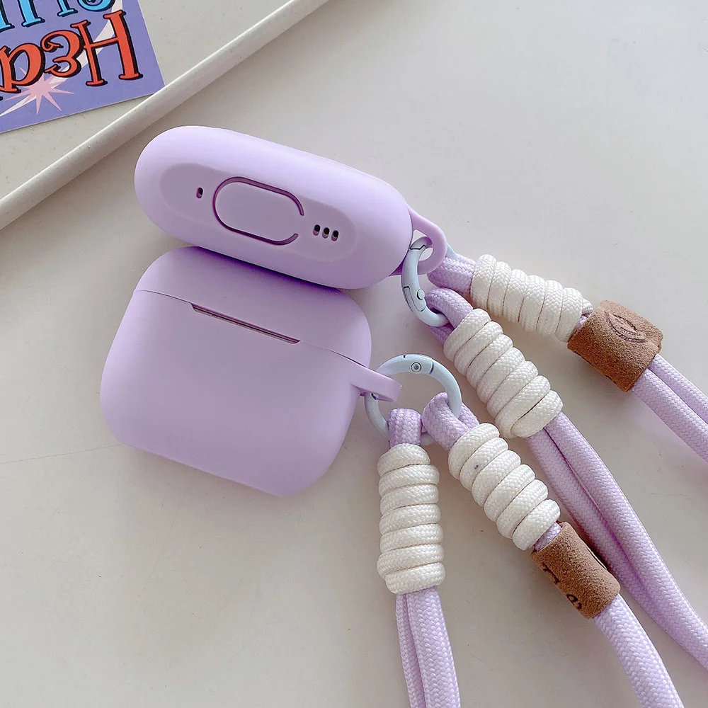 Лавандово-фиолетовый матовый силиконовый чехол для наушников AirPods Pro 2 с веревкой против потери для AirPods 1 2 3 4 Мягкий чехол Funda (art.: 3920d021f2da5) - 3920d021f2da5