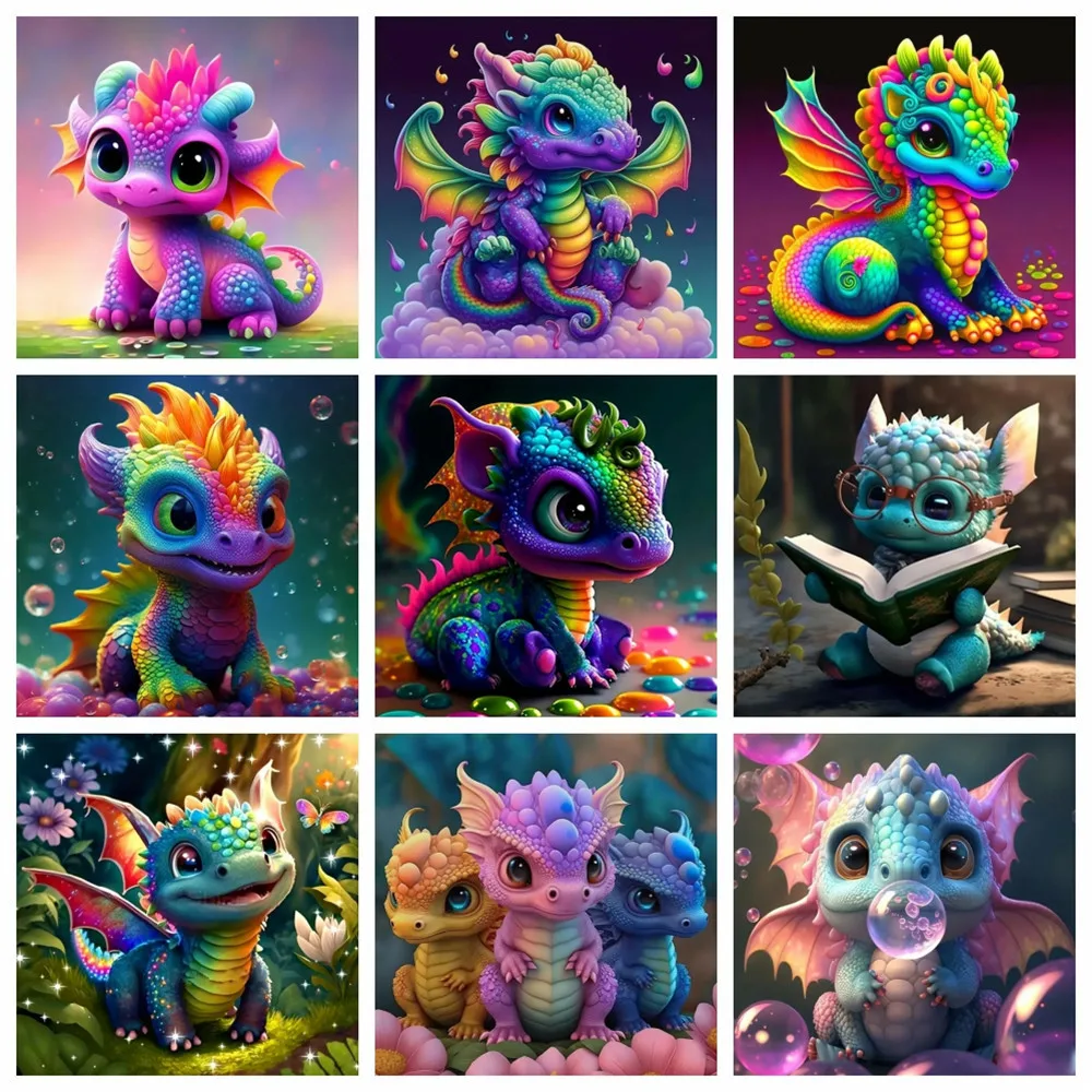 AZQSD Алмазная Живопись Дракон Животное Полная Круглая Дрель Мозаика 30x30 См Вышивка