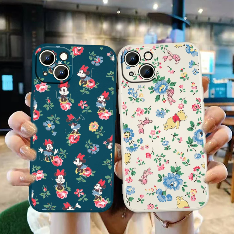 

Disney Cartoon Print Phone Case For Apple iPhone 13 12 Mini 11 Pro XS MAX XR X 8 7 6S SE Plus Liquid Candy Color Shell Fundas