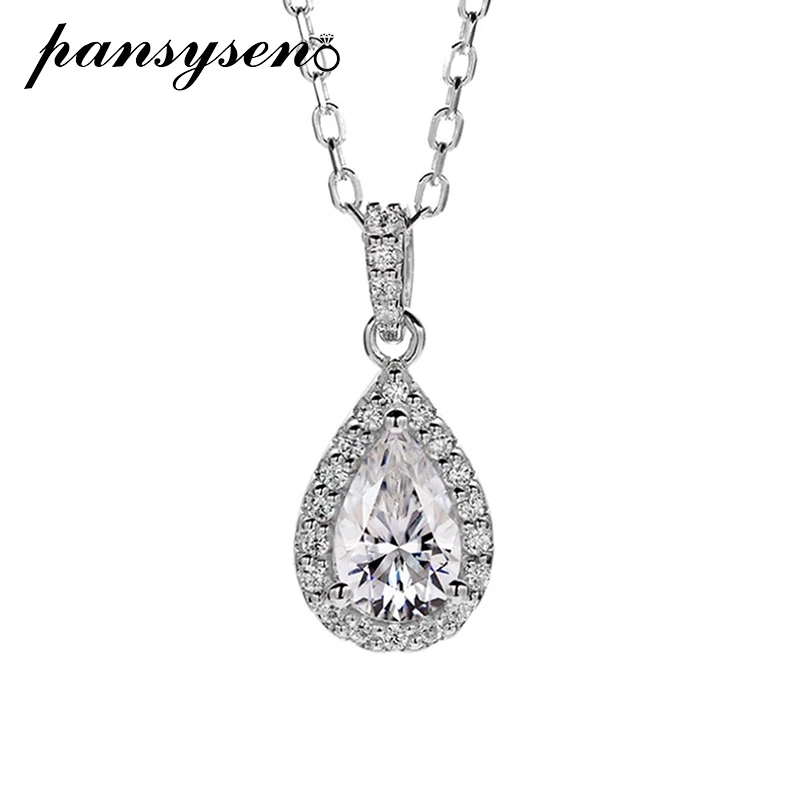 

PANSYSEN 100% 925 Sterling Silver Pear Cut 1 CT VVS1 D Color Real Moissanite Pendant Necklace Wedding Engagement Fine Jewelry