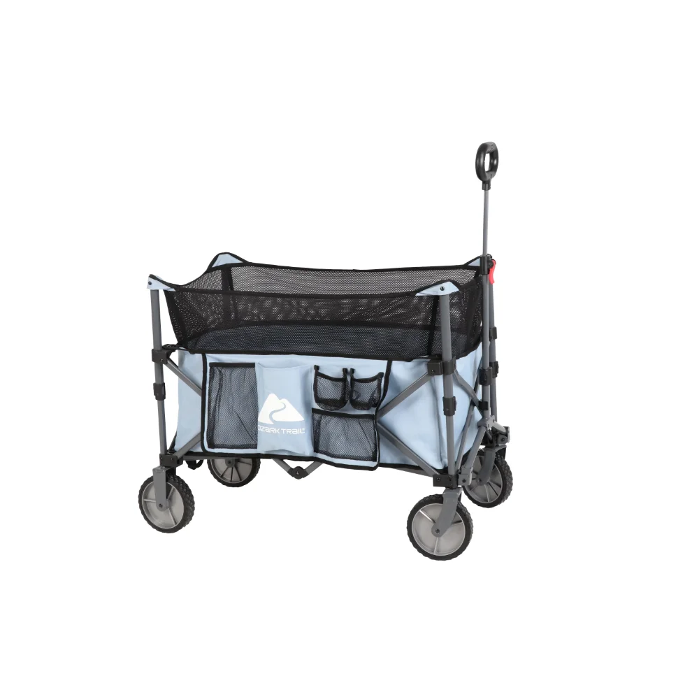 Ozark Trail Adult Height Adjustable Quad Fold Camping Cart Wagon, Blue Folding Wagon  Trolley Cart 39.00 X 19.00 X 23.50 In