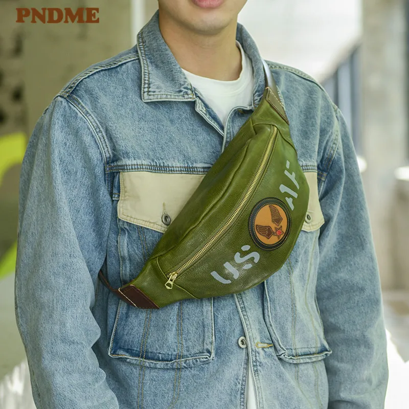 Fashion luxury genuine leather men's chest bag vintage trend natural real cowhide youth waist pack motorcycle crossbody bags