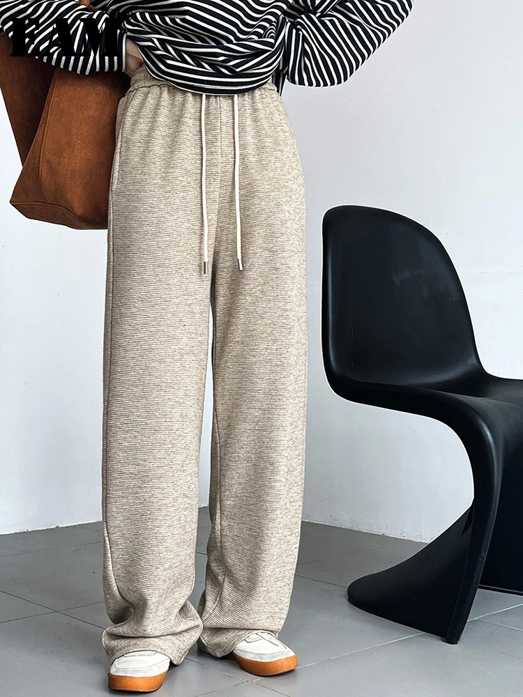 

[EAM] High Elastic Waist Oat Color Knittng Elegant Pants New Loose Fit Trousers Women Fashion Tide Spring Autumn 2023 1DH1703