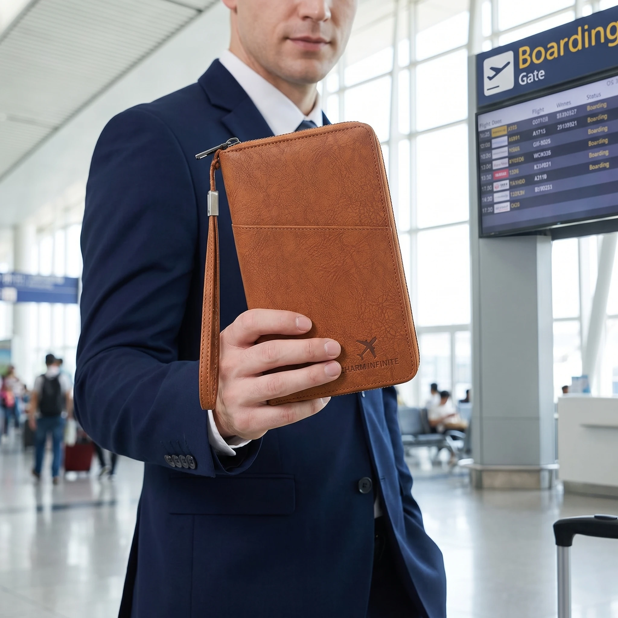 Многофункциональный RFID-кошелек для паспорта с защитой от считывания, на молнии, с ремешком на запястье, органайзер для нескольких паспортов, карт и билетов (art.: 3920db758f68e) - 3920db758f68e