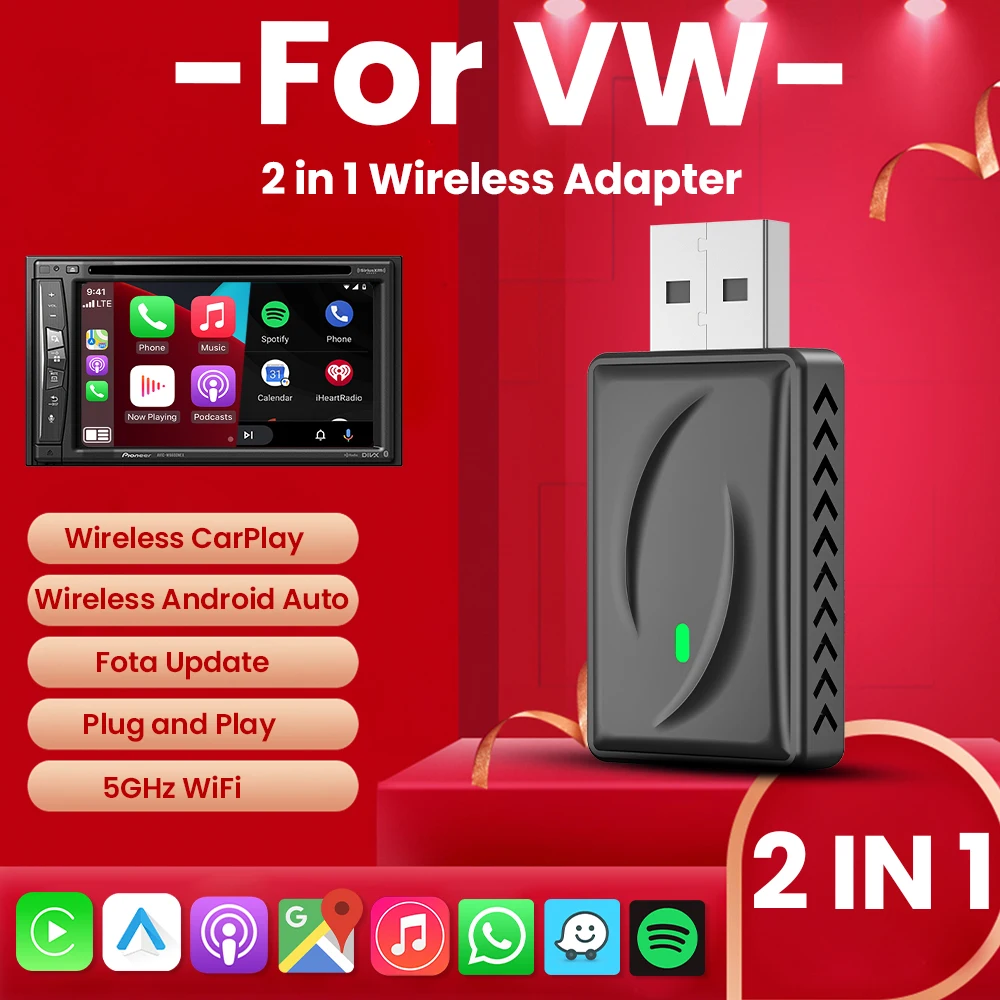 Беспроводной Android Auto Carplay адаптер Bluetooth Wi-Fi 5G plug and play для VW Spacefox CC Scirocco Beetle Golf R Caddy Fox