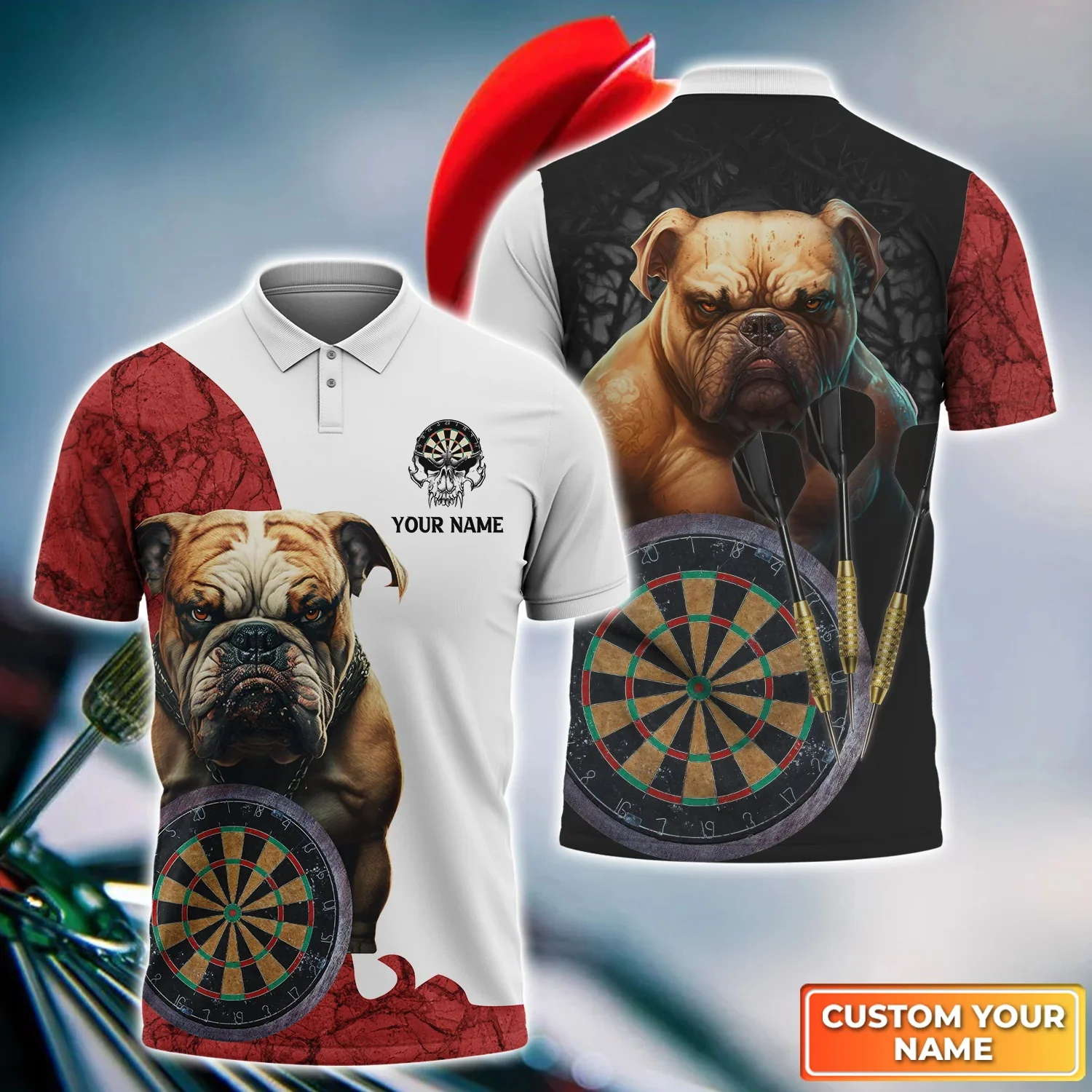 Bullseye Dartboard персонализированное имя Bulldog And Darts 3D печатная мужская рубашка поло