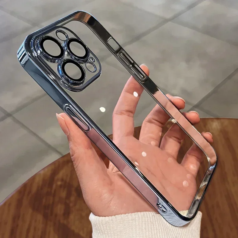 

Роскошный прозрачный силиконовый чехол с покрытием для телефона iPhone 15 14 13 12 11 Pro Max Mini X XR XS 7 8 Plus защитный чехол для объектива задняя крышка