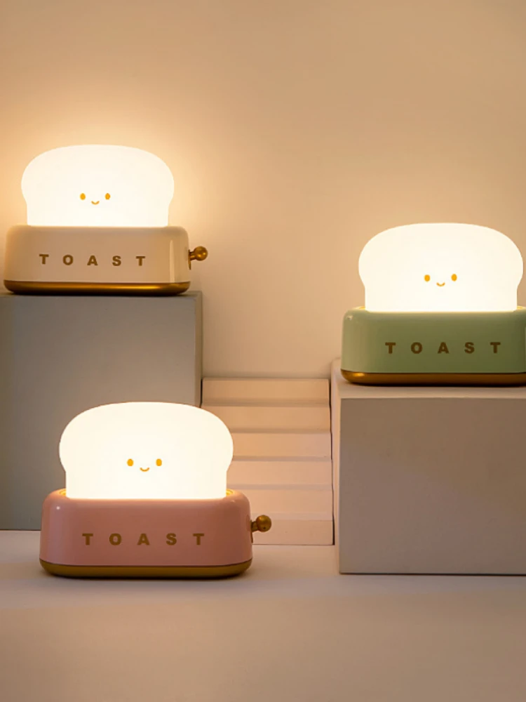 Led Creative Toast Bread Maker Small Night Lamp Gift for Girls Holiday Ambience Light Bedroom Bedside Sleeping Timing Light