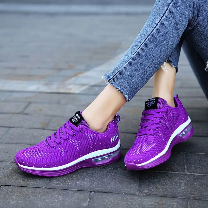 Fashion Air Cushion Women's Sneakers Outdoor Wear-resistant Non-slip Running Shoes Mesh Breathable Casual Flat Women's Shoes