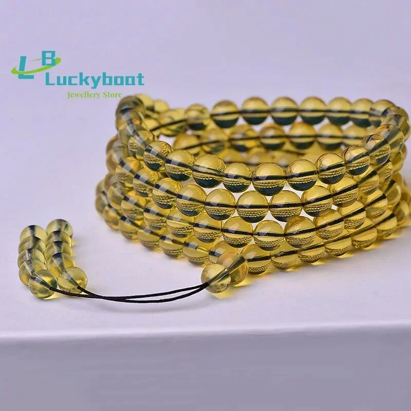 Фото Браслет из мексиканского синего янтаря Koraba Fine Jewelry с 108 бусинами из воскового янтаря, для мужчин и женщин №3