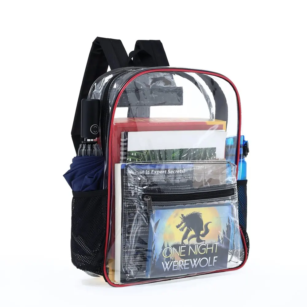 Heavy Duty Clear Transparent Backpack See Through Book-bag with Multi-color Choices for School, Sports, Stadium and So On.