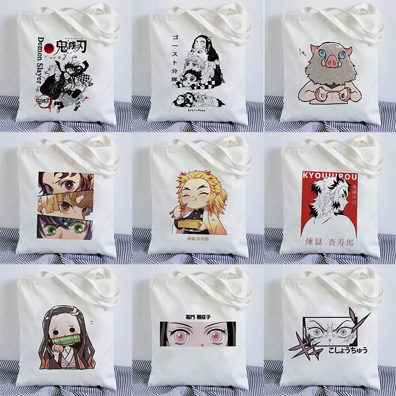 

Anime Demon Slayer Shopper Bag Shopping Bags Kyoujurou Kimetsu No Yaiba Canvas Tote Bag Handbags Harajuku Shoulder Bags