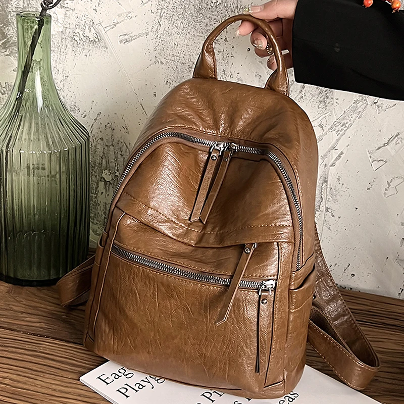 

2023 Soft Pu Leather Woman Backpack Small Fashion Ladies Bagpack Schoolbag for Teenage Girl Female Daypack