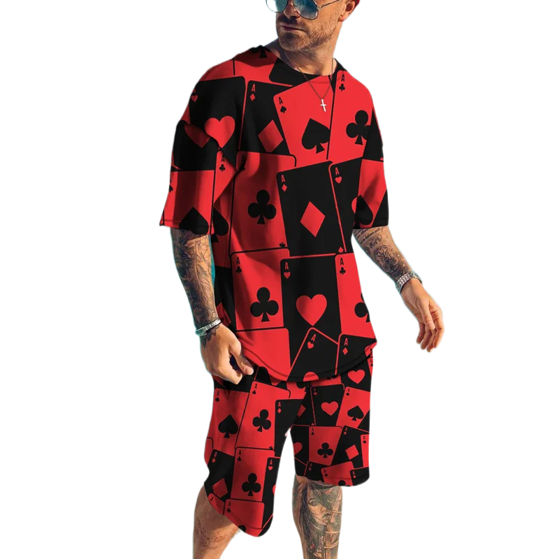 

Костюм спортивный мужской повседневный, футболка с коротким рукавом и шорты с принтом, модная уличная одежда, оверсайз, лето