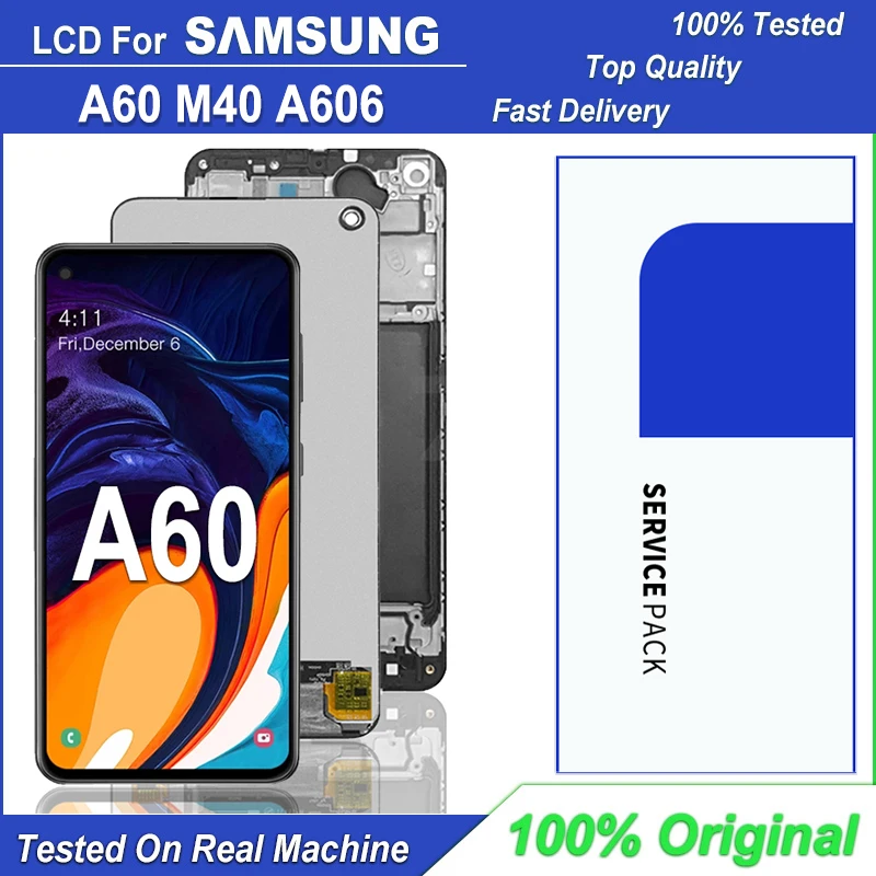 ЖК-дисплей Super AMOLED 6,3 дюйма для Samsung Galaxy A60 M40 A606, ЖК-дисплей с сенсорным экраном и дигитайзером в сборе с рамкой, оригинал