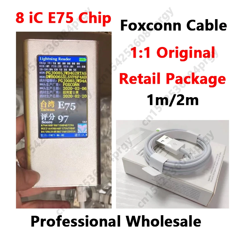 

Официальный блок 10 шт./лот 1:1 1 м/2 м оригинальный 8ic E75 чип Синхронизация данных USB зарядный кабель для Foxconn для iPhone 11 7 8 Plus XR XS MAX