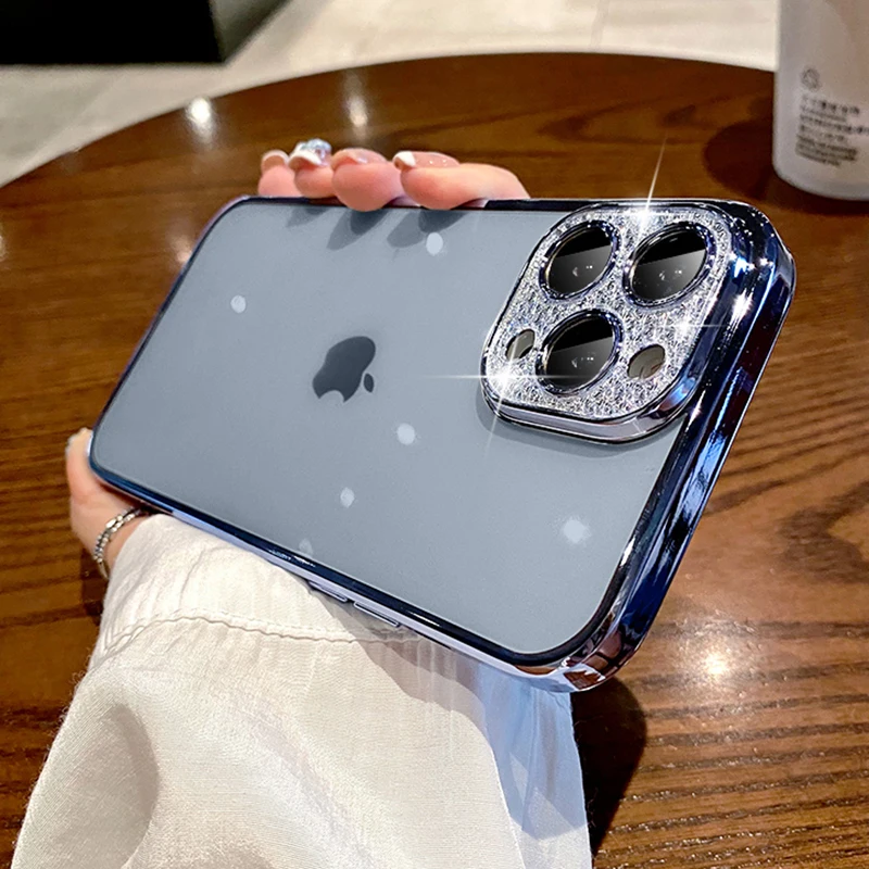 

Glitter Diamond Camera Protection Phone Case For iPhone 13 Pro Max 11 12 Pro Max X XR XS Max 7 8 Plus Shockproof Soft Back Cover