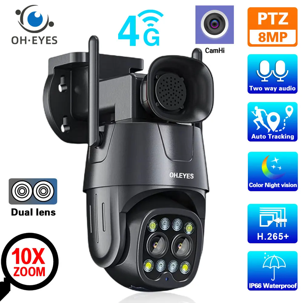 

4K 8MP 4G Sim Card CCTV Surveillance Camera Outdoor Dual Lens 10X Zoom AI Tracking Wireless WiFi PTZ IP Security Camera 4MP P2P