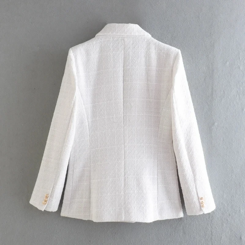 Maxdutti England Style Fashion BlazersTopsTexture Gold Buttons Double Breasted Solid Casual Blazers Women