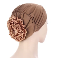 2021 women turban bonnet soild color lycra top quality turban caps with satin flower ladies head wraps india hat hijab bonnet
