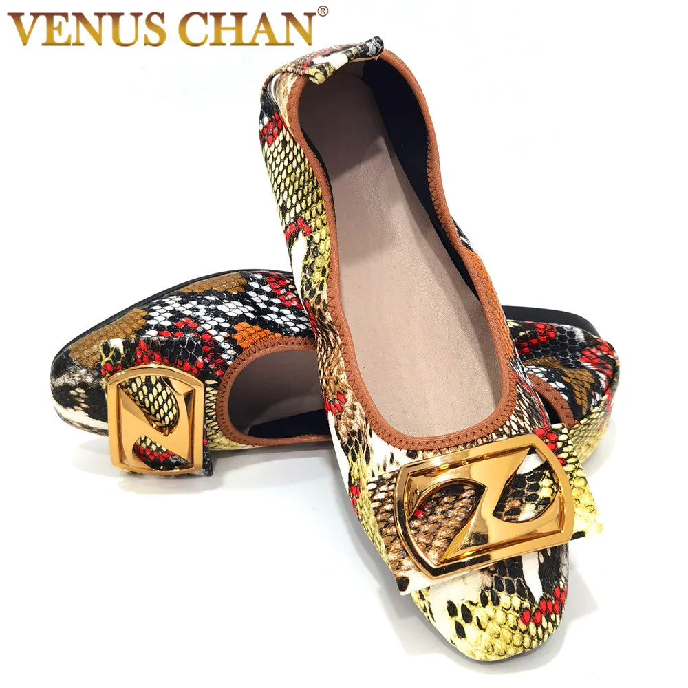 

2022 Ballet Flats Shoes Women Fashion Foldable Square Toe Rhinestone Buckle Golden PU Leather Ballerina Shoes Soft Comfortable