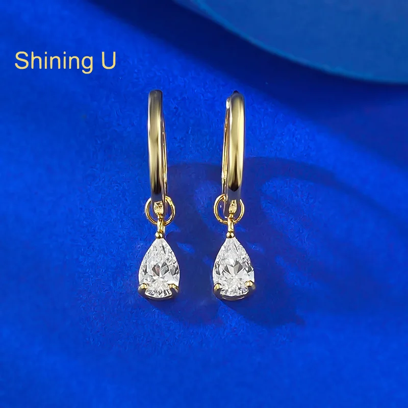 Серьги-подвески Shining U из позолоченного серебра 925 пробы, 5*7 мм, грушевидной огранки, для женщин, ювелирные изделия, оптовая продажа для свадеб. (art.: 3920dd233ec73) - 3920dd233ec73