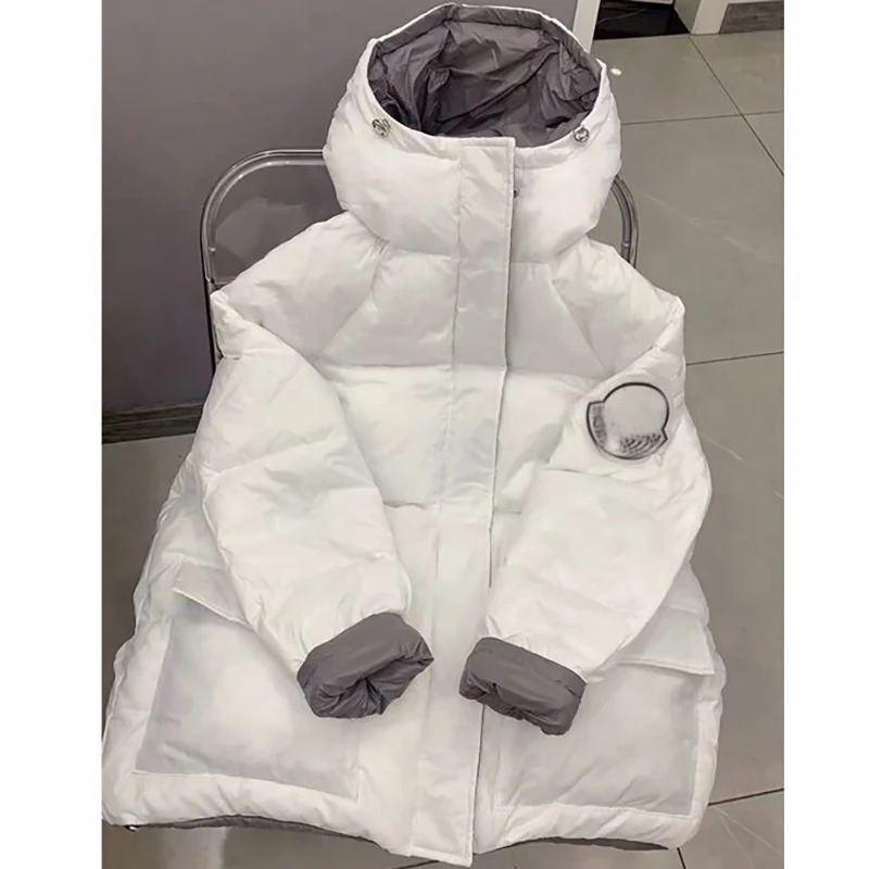 

2023 Women Hooded Loose Cotton Jacket Epaulet Elastic Drawstring Fashion Elegant Warm Coat Winter Lady Casual Thick Bread Parkas