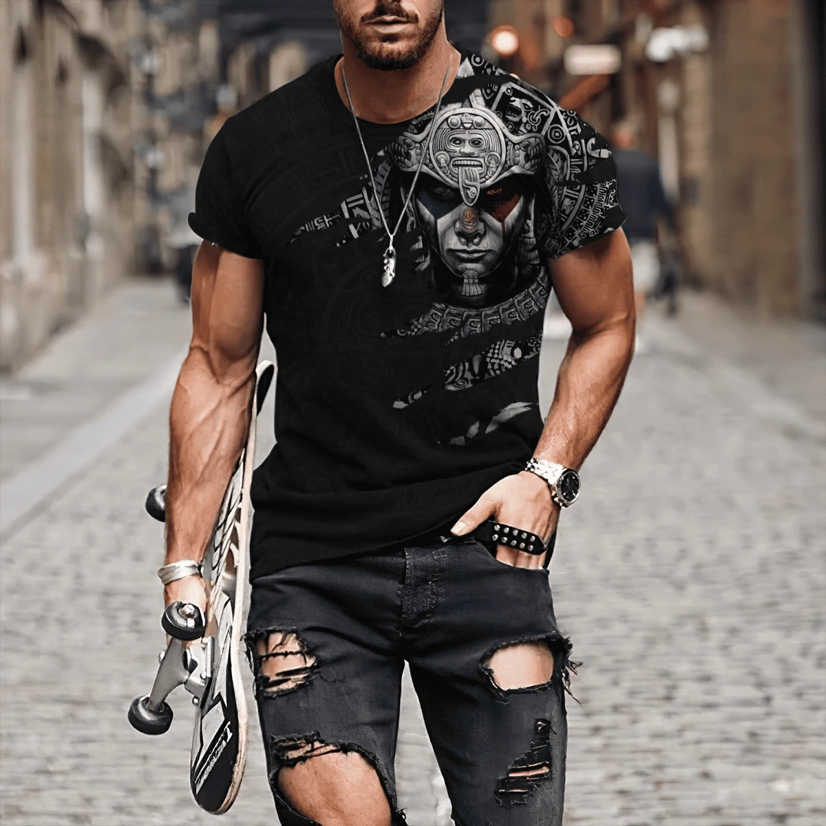 

Mexico 3D printing T-shirt men's Aztec cute design short sleeve shirt Harajuku style summer unisex streetwear
