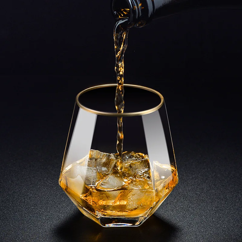

300ml Whiskey Glass Hexagonal Home Party Restaurant Wine Glass Creative Diamond Coffee Mug Tumbler Design Water Cups