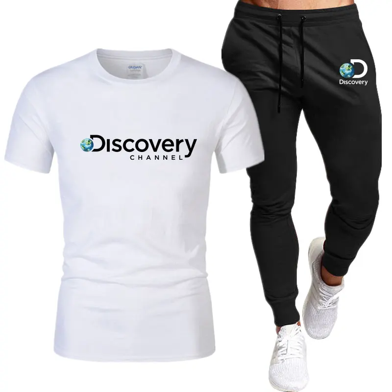 

Summer Discovery Channel brand Men's Set Tracksuit Sportswear Track Suits Male Sweatsuit Short Sleeves T shirt 2 piece set