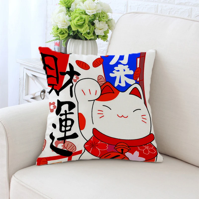 

Fortune Cat Covers for Bed Pillows Pillow Body Cover Cases Decorative Pillowcases Silk Fall 45x45 Cushions Pillowcase Sofa Throw