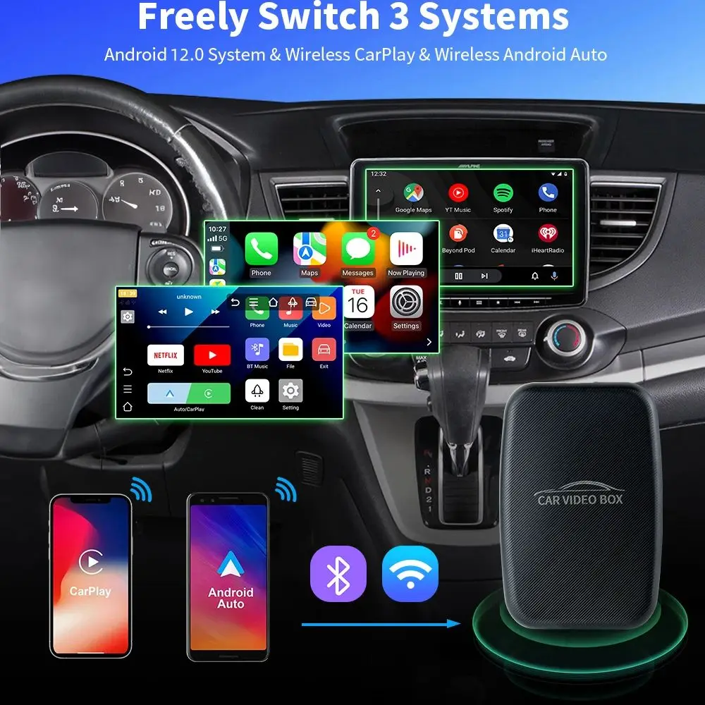 EKIY Wireless CarPlay Dongle Беспроводной адаптер Android Auto 12.0 Автомобильные интеллектуальные