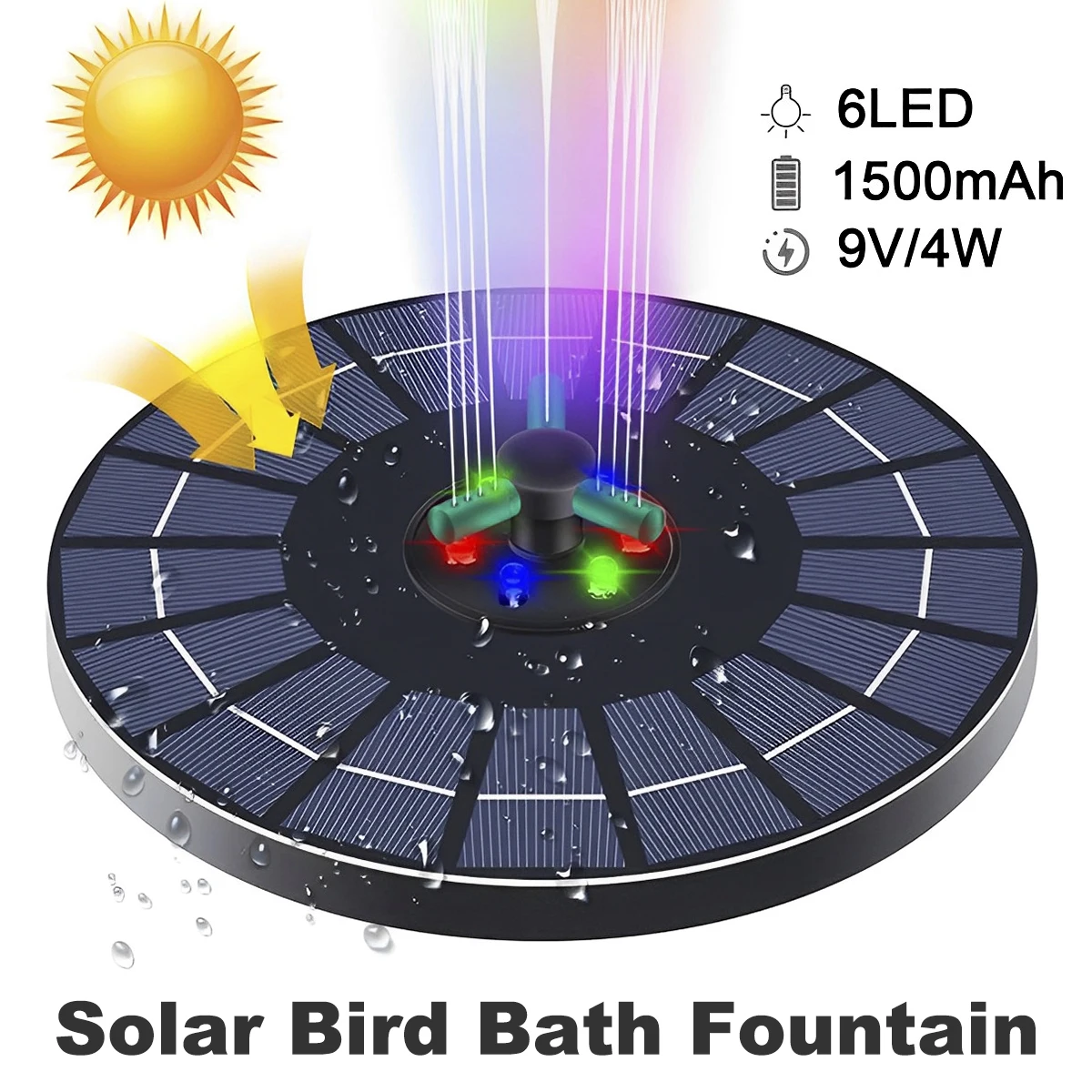 

Solar Fountain with 7 Nozzles 4W Solar Bird Bath Fountain Pump Decorative Solar Fountain with 6 Colorful LED Light Rotating