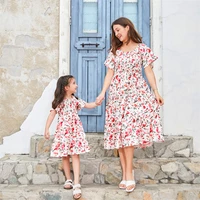 family look flower mother daughter matching dresses fashion mommy and me clothes outfits short sleeve woman baby girls dress