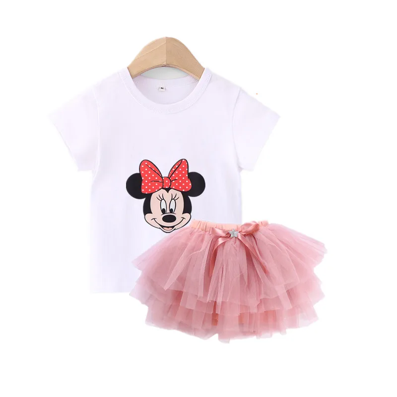 

Summer Kids Clothes Minnie Mouse T Shirt&mesh Pantskirt Two Piece Set Pretty Little Girls Clothing Korean Children Outfits