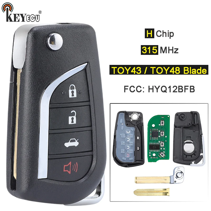 

KEYECU 315MHz H Chip 89070-06790 FCC ID: HYQ12BFB Flip Folding 3+1 4 Button Remote Key Fob for Toyota Camry Corolla 2018-2022