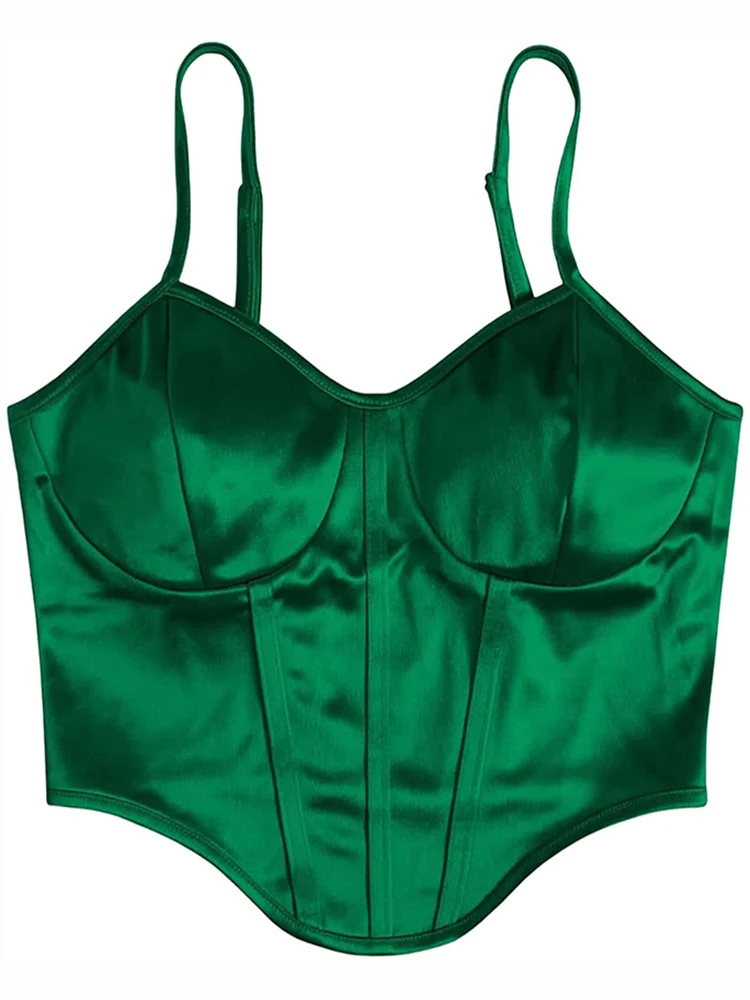 

2022 New Summer Women's Satin Sleeveless Chain Strap Crop Tops Tank Tops Bustier Clubwear Camisole