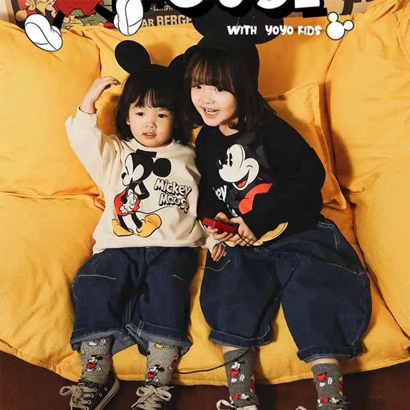 

2022 Autumn New All-Match Sweater Disney Cartoon Mickey Sweatshirt Kids Clothing Printing Trend Boy And Girls Loose Fashion Top