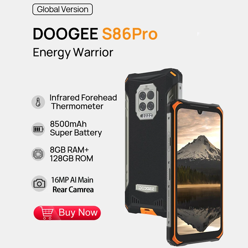 DOOGEE S86 Pro IP68/IP69K Waterproof Smartphone Rugged Infrared Thermometer Mobile Phone 8GB+128GB Helio P60 Octa Core 8500mAh