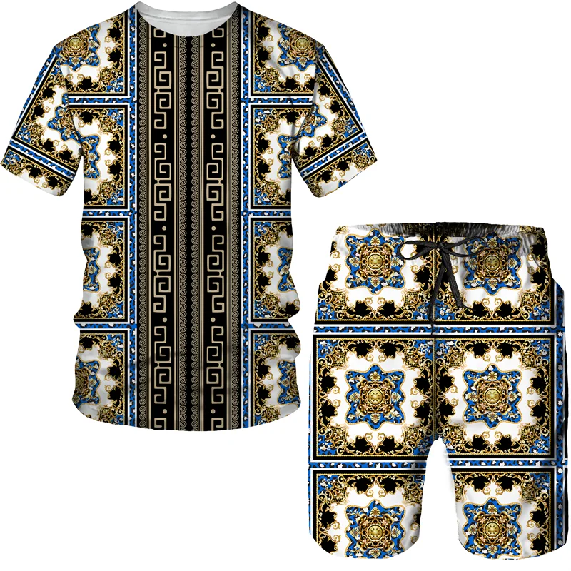 

Роскошная винтажная Мужская футболка/шорты с 3D принтом/комплект, брендовый модный спортивный костюм в стиле барокко, Повседневная Уличная одежда, мужская одежда