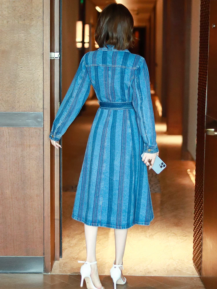 Miuco женское облегающее платье из джинсовой ткани в полоску с поясом [в наличии]